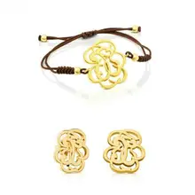 Серьги/браслет для Для женщин набор Нержавеющая сталь выдалбливают очарование Браслеты плетения счастливая веревка регулируемое ювелирное изделие для девочек