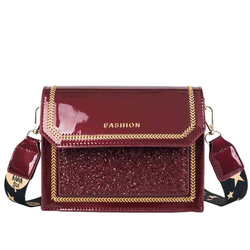 

FGGS-Women Crossbody Bag Ladies Leather Sequins Shoulder Hand Bags Girls Small Square Messenger Bag