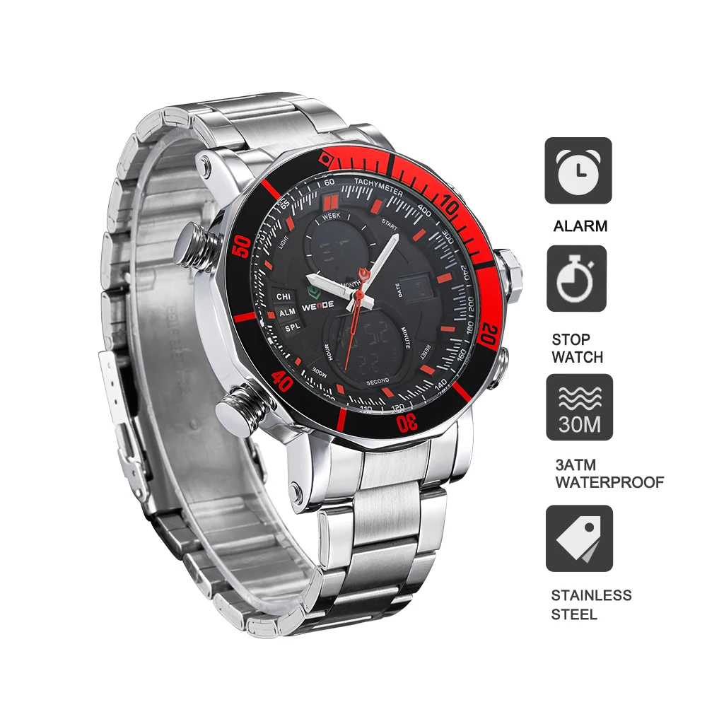 WEIDE relojes men watches top brand luxury alarm clock stainless steel sport led electronic wrist watches waterproof watches WEIDE relojes men watches top brand luxury alarm clock stainless steel sport led electronic wrist watches waterproof watches