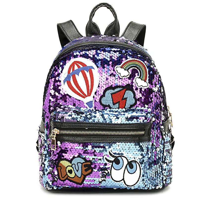 Rdywbu brillo lentejuelas remache mochila de moda de las muchachas de viaje mochila estudiantes lindo ojos Arco Iris parche bolso de escuela Mochilas B484 Rdywbu brillo lentejuelas remache mochila de moda de las muchachas de viaje mochila estudiantes lindo ojos Arco Iris parche bolso de escuela Mochilas B484