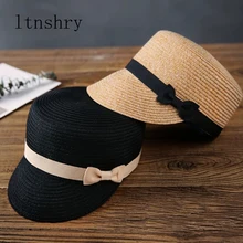2019 new summer Ribbon sun hats Breathable Chapeau soft breathable women straw Visor patchwork striped bow beach cap out door