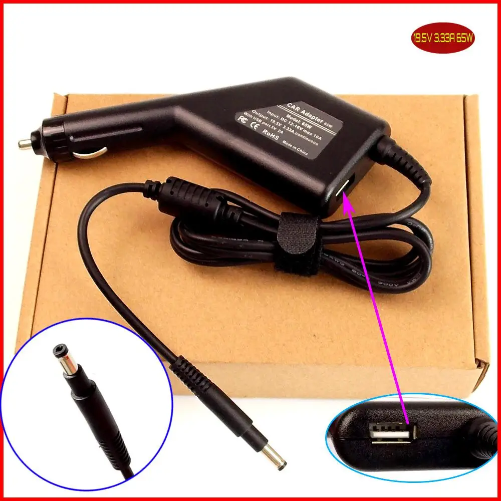 19.5V 3.33A Laptop Car DC Adapter Charger + USB for HP Envy TouchSmart 13 1000 14t 3100 4 1195ca