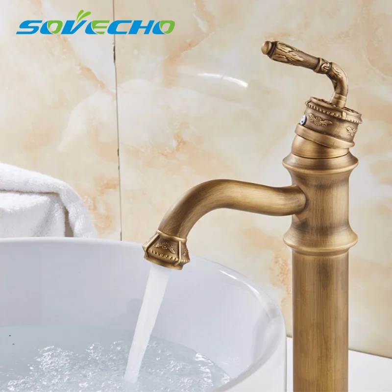 

Free Shipping Bathroom Faucet Antique Brass All-copper Deck Mounted Cold Hot Sink Mixer Water Tap TL012