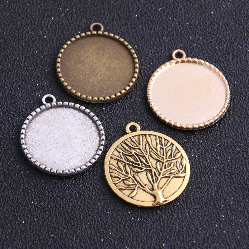 

2pcs/lot Four Color Metal Alloy Cameo Peace Tree 25mm Round Cabochon Settings + Clear Glass Cabochons 6B1003