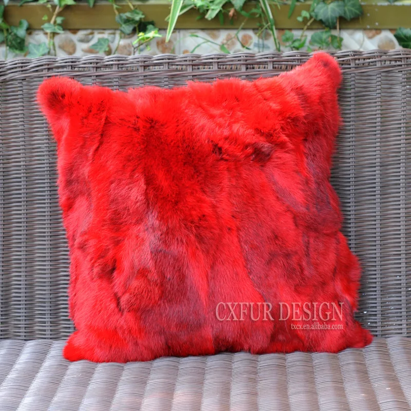 

CX-D-17 Red Soft & Warm Cheap Home Fashion Real Rabbit Fur Pillow Case