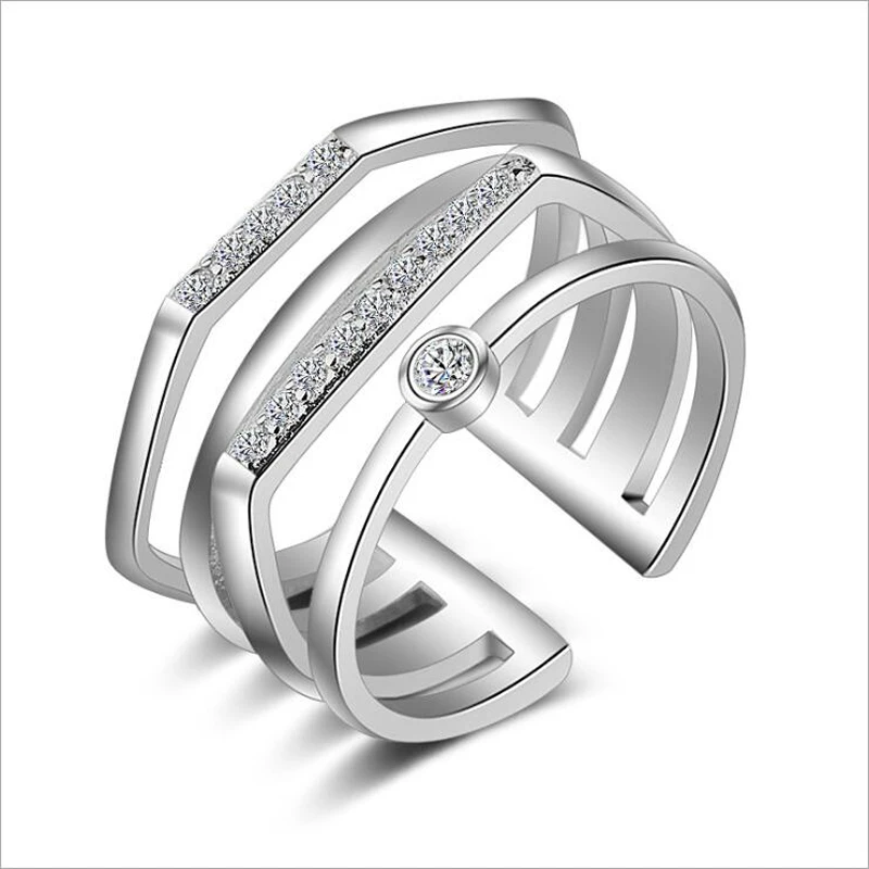 

KOFSAC New Fashion Sterling Silver 925 Rings For Women Multi-layer Shiny Crystal CZ Ring Girl Party Valentine's Day Jewelry Gift