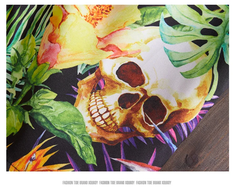 Японский Harajuku Ulzzang Tide Skeleton Flower Свободная рубашка с короткими рукавами Мужская и Женская дорожная пляжная рубашка