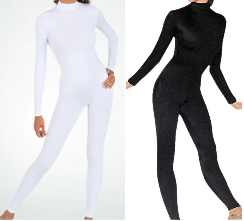 

Kid Adult Black White Lycra Spandex Zentai costume dancewear Unitard Bodysuit No Hood & Hands feets