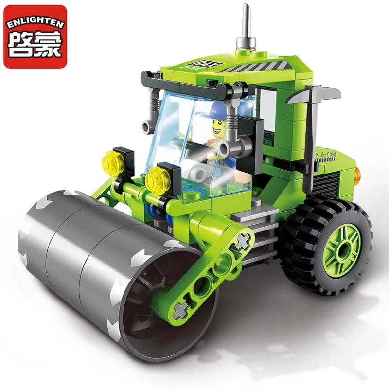 1104 ENLIGHTEN City font b Construction b font 102Pcs Road Roller Truck Model Building Blocks Figure