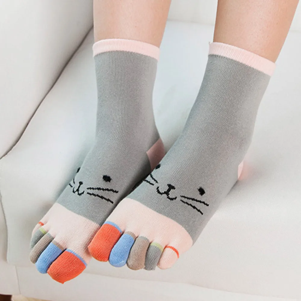 Разноцветные Носки с рисунком кота, носки с пятью пальцами, хлопковые забавные носки, подарок на год, Прямая поставка# VC12057