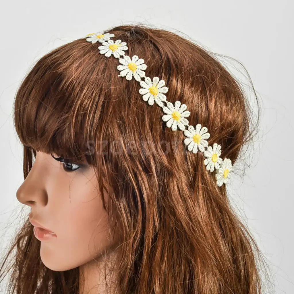 

White Daisy Flower Head Wreath Hair Band Crown Garland Decor Festival Boho Hippy Style