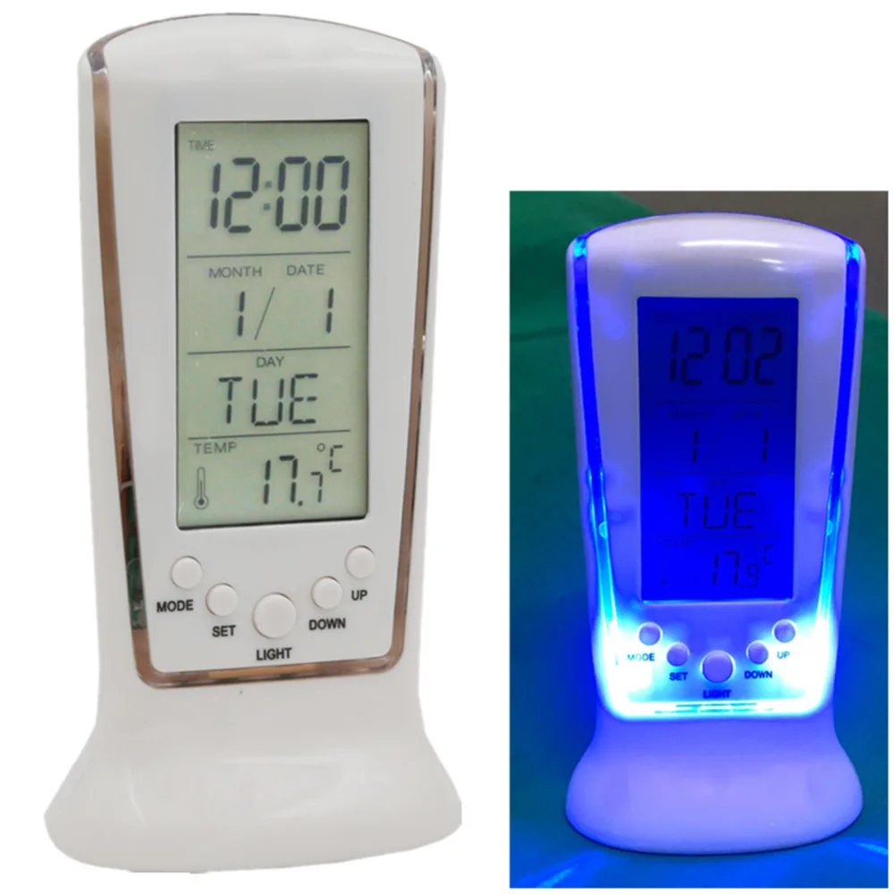 

Digital Blue LED Backlight LCD Display Multi-function Alarm clock calendar thermometer Table Desktop Alarm Clocks 30%off