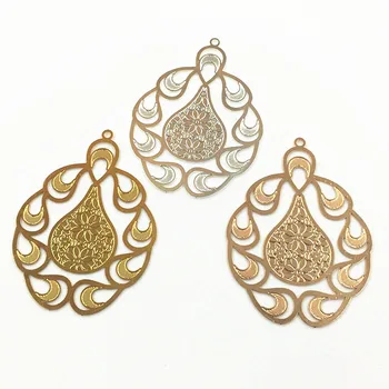 

44*32mm Vintage Filigree Flower Metal Charms Pendants & Earrings Drops DIY Crafts Bu Yao Hair Clips Findings Multi-color Plated
