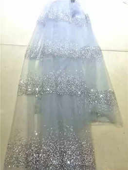 

Fashionable evening dress material French net lace fabric nice tulle material with glitters UN114(5yards/lot)