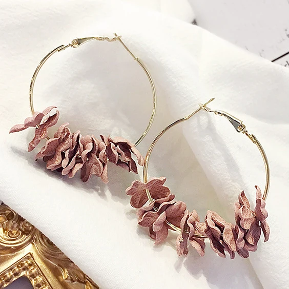 Fashion Fabric Flower Drop Earrings For Women Statement Colorful Petal Circle Big Fancy Earring Jewelry Oorbellen 1E501 drop earrings flower earrings