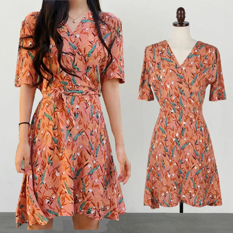

Chiffon Bohemian Short Dresses for Women Short Sleeve Summer Beach Dresses Floral Vestidos