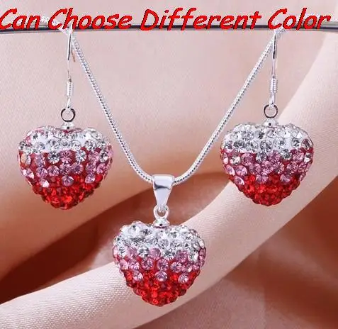 

Mix 16 inch mixed new style Beads Gradient Heart set drop earrings Necklace Pendant Snake Chains crystal crystal