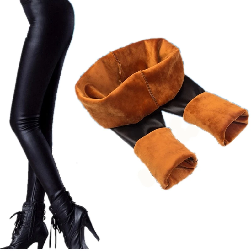 New thicken black leather leggings skinny pants Outwear warm women Long trousers Women winter Trousers Fashion Leggins Z2480