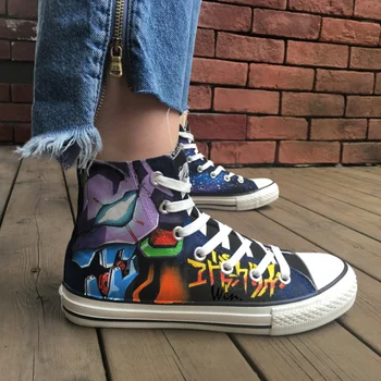 

Wen Anime Design Custom Hand Painted Shoes Neon Genesis Evangelion Men Women's High Top Canvas Sneakers Christmas Gifts