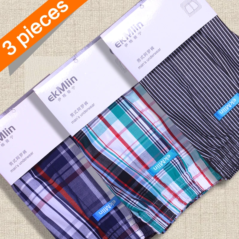 

ekMlin 3-Pack Men's Boxers Shorts UnderWear Striped Plaid 50s Combed yarn 100% Woven Cotton N