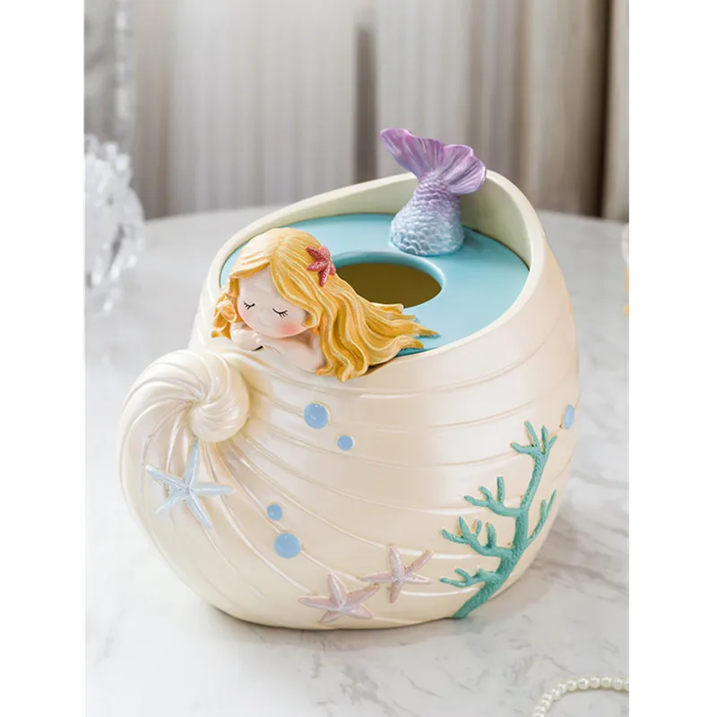 

Paper Tissue Box Mermaid Home Living Room Desktop Hand Paper Box Creative Cute Coreless Roll Paper Tube Decoration M1983