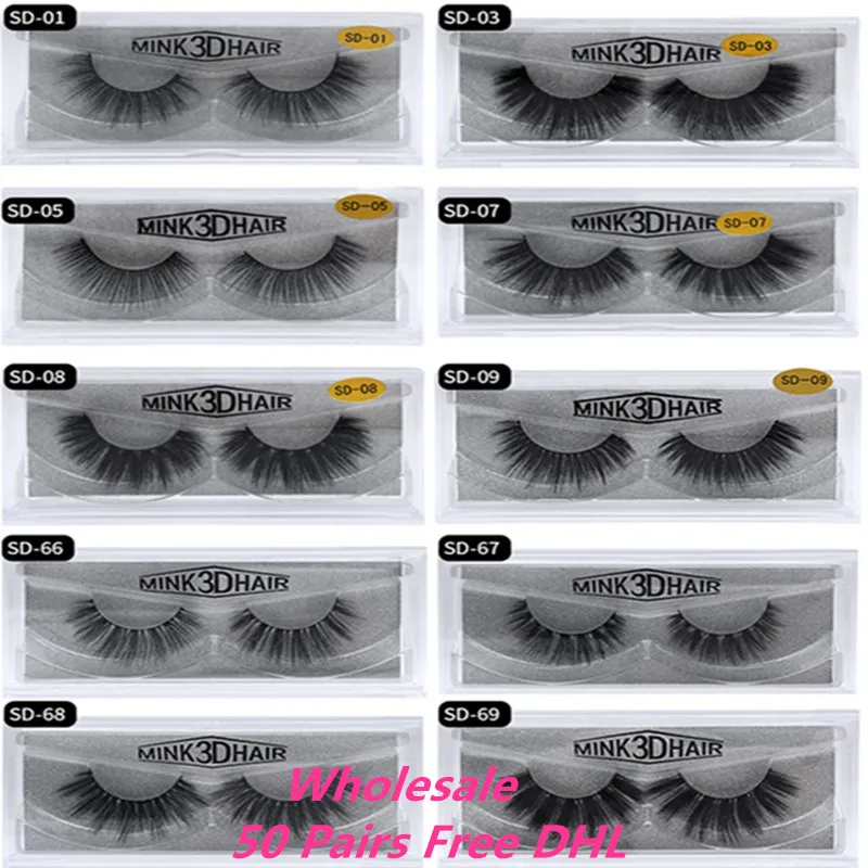 Wholesale Eyelashes 50Pairs 3D Mink Lashes Luxury Hand Made Mink Lash Long Lasting Volume Lashes Extension False Eyelashes Free