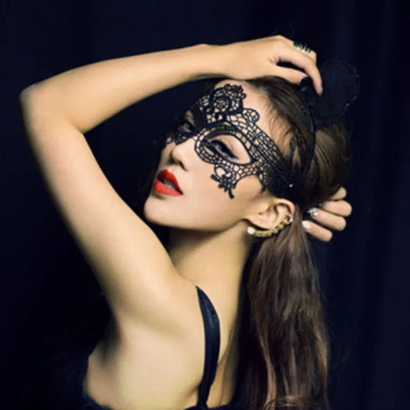 

1Pc Sexy black lace hollow mask goggles nightclub fashion queen female sex lingerie Cutout Eye Masks for Masquerade Party Mask