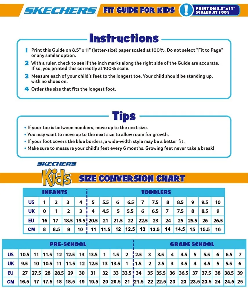 sketchers kids size chart