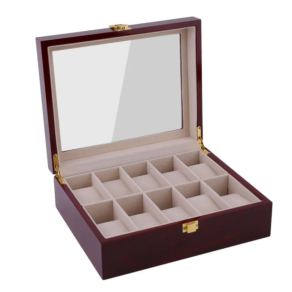 

10 Grids Red/Black Wooden Watches Box Case Watch Display Holder Collection Storage Organizer Lover's Luxury Gifts