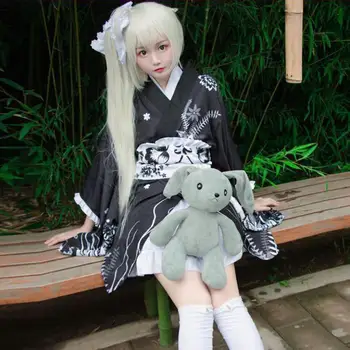 

Yosuga no Sora Cosplay Girls Kimono Black Japanese Traditional Yukata Lolita Maid Dress Anime Clothes Halloween Costume S-XL