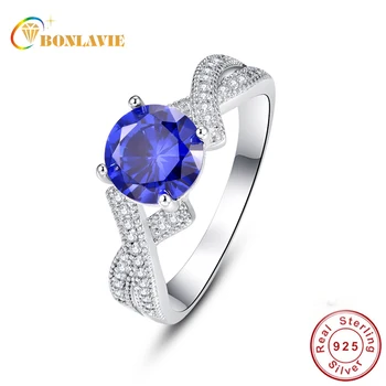 

BONLAVIE 100% Pure 925 Sterling Silver Oval Blue Sapphire Rings Luxury Created Engagement Tanzanite Stone Finger Rings Fine