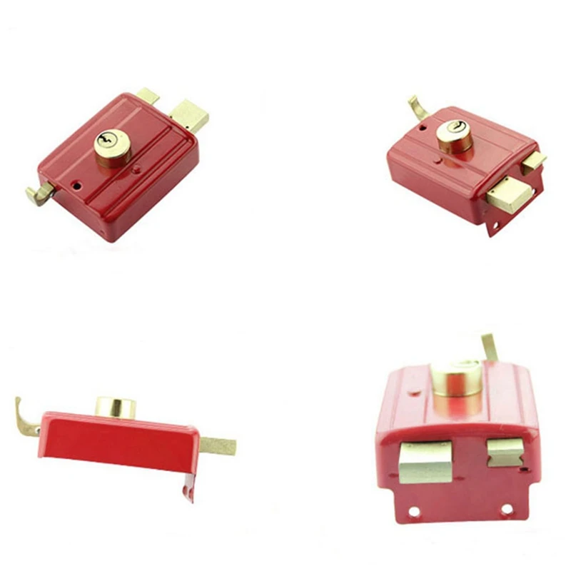 Security Anti-theft Exterior Door Retro Red Locks Multiple Insurance Lock Wooden Door Lock 3