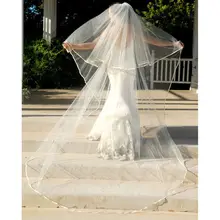 Двухъярусная женская свадебная вуаль длиной до собора, 2 уровня, обшитая лентой, роскошная свадебная вуаль, праздничный костюм