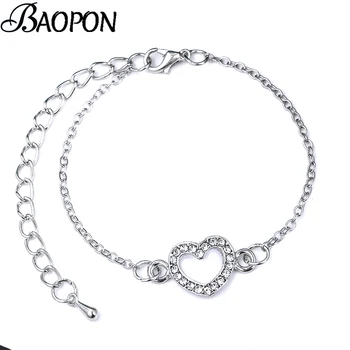 

Adjustable Stainless Steel Charms Bracelets & Bangles For Women Lover Crystal Love Heart Link Chain Fine Bracelets Jewelry