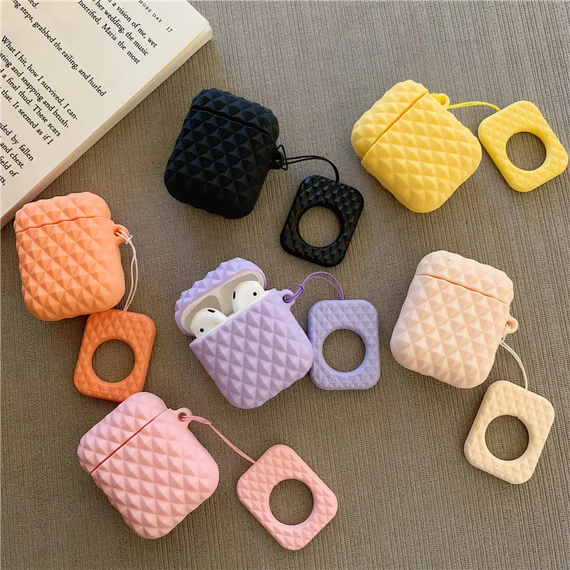 

Diamond Shape Bag For AirPods Cases Girls Colorful Bluetooth Wireless Headphones Charger Box Cover for Apple Airpods 2 Lanyard
