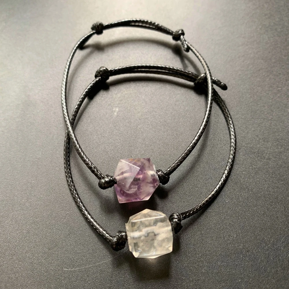 

Natural Amethyst Chip Beads Clear Quartz Crystal Beads Polyhedron Wax Rope bracelet Adjustable Reiki Healing Stones Craft