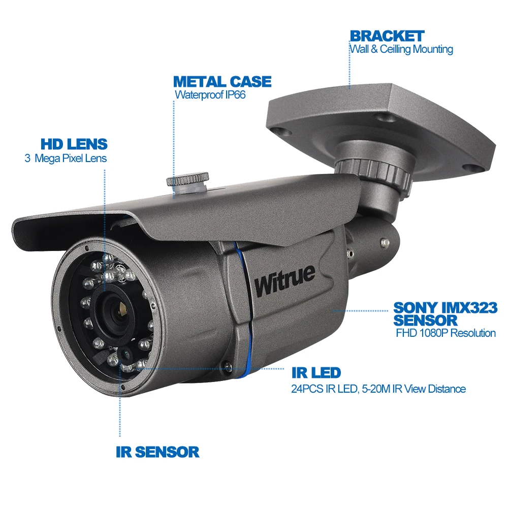 Witrue Mini Surveillance Camera Sony IMX323 AHD Camera1080P 20M Night Vision CCTV Camera IR Outdoor Waterproof Security Camera 