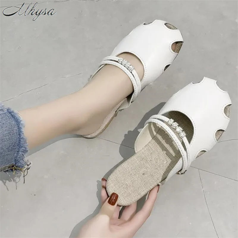 

Mhysa 2019 Leather Flip Flop Sandals For Women Summer Shoes Elegant Flat Low Heel Fashion Outdoor Slides Women Slippers T656