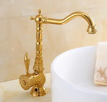New arrival Gold Carved Kitchen faucet Europe style total brass kitchen sink faucet hot and cold