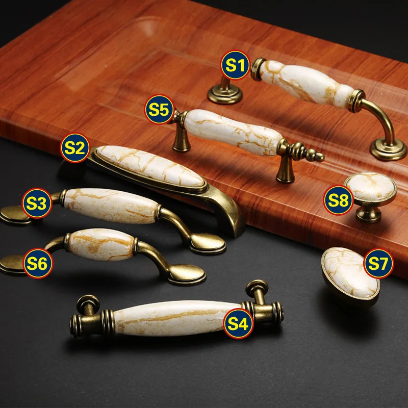 Antique Furniture Handles Marble Vein Knobs and Handles Ceramic Handles for Kitchen Cupboards Cabinet Door knobs Drawer Pulls