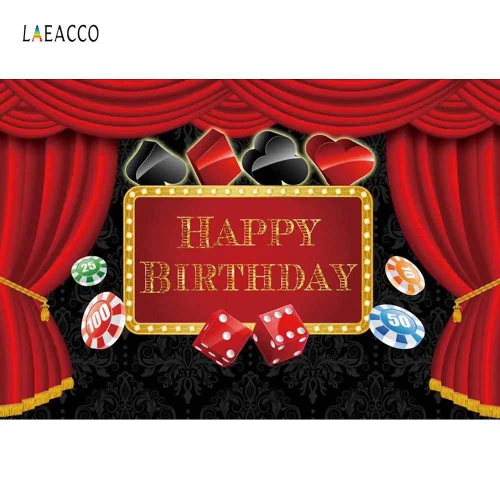 

Laeacco Stage Backdrops For Photography Birthday Party Casino Dice Red Curtain Poster Portrait Photo Backgrounds Photocall Shoot