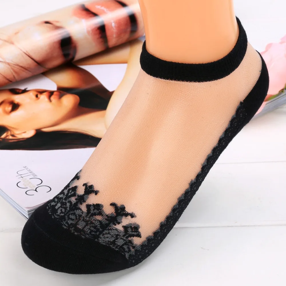 Fashion Ladies Women No Show Mesh Lace Patchwork Ankle Invisible Low