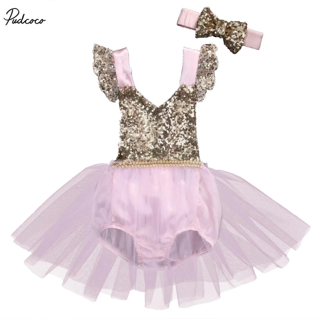 

Pudcoco Cute Sequins Romper Toddler Baby Girls New 2017 Sleeveless Ruffle Jumpsuit Princess Party Skirt Tutu Skirt 6-12M