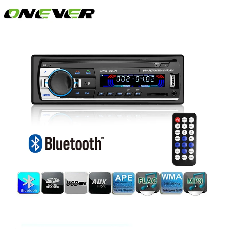 

Onever 60WX4 Car Radio 12V Bluetooth Car Audio Stereo In-dash 1 Din FM Aux Input Receiver USB MP3 MMC WMA Car Radio Mp3 Player