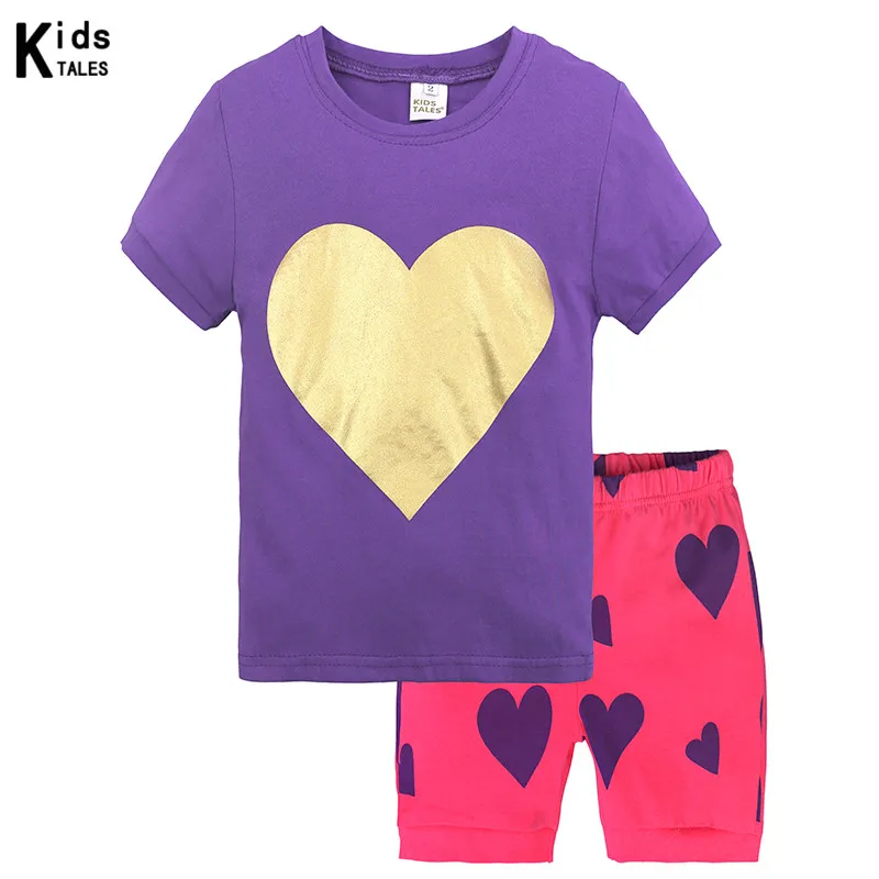 

New Arrival summer Baby Sleep wears short sleeve girls Love heart Pajamas Children Pyjamas boys Cartoon Kids Clothing set