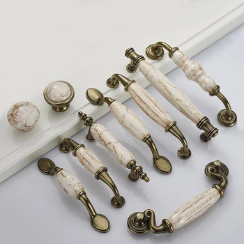 

European Furniture Handle Marble Lines Ceramic Cabinet Handles Zinc Alloy Drawer knobs Wardrobe Door Handles Antique Bronze