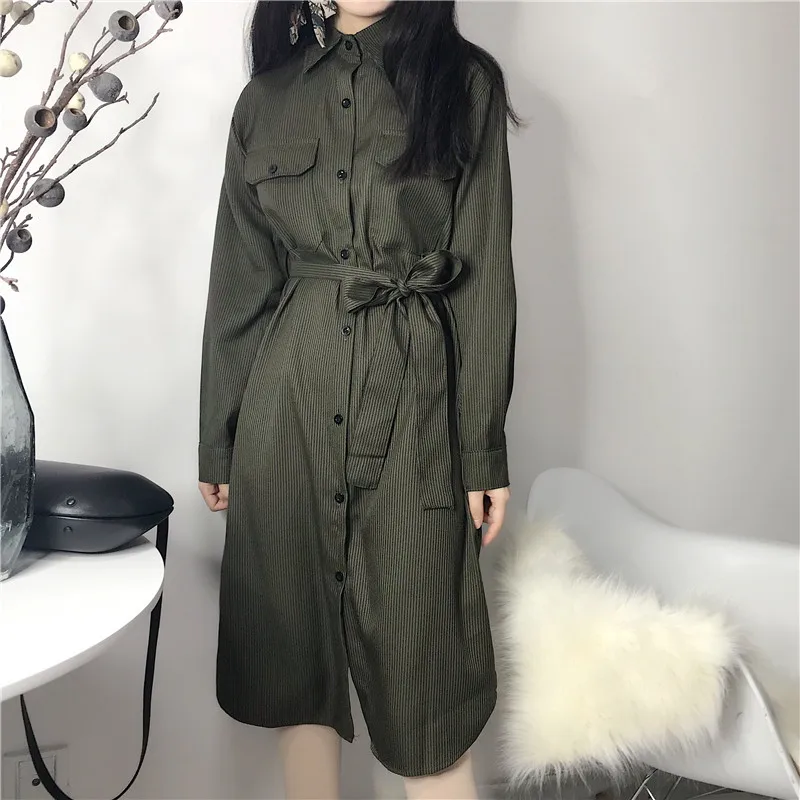 

Mazefeng 2018 New Spring Women Slim Dress Striped Women Casual Dress Ladies Classic Mid-Calf Dresses Female Split Ends Loose