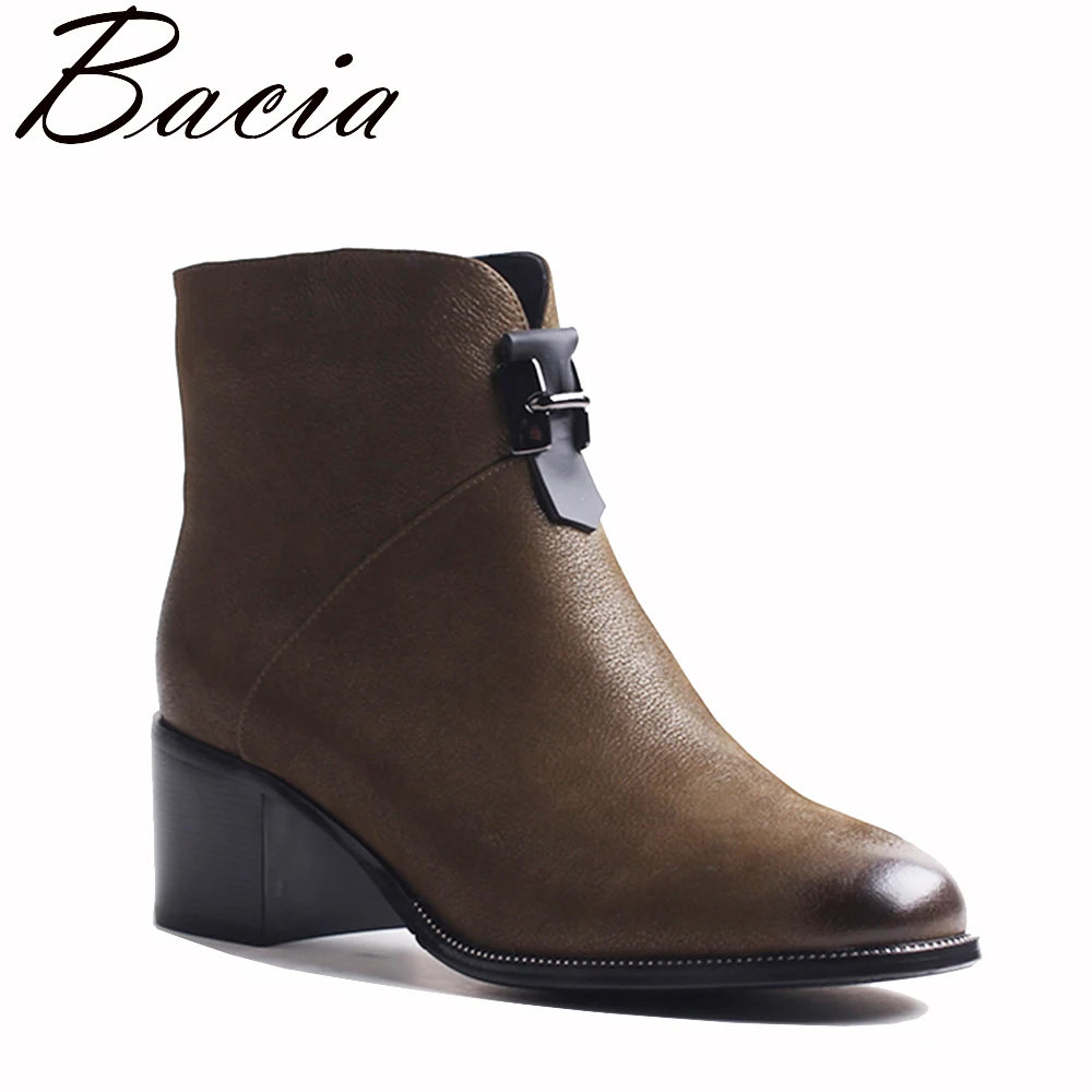 

Bacia 11.11 Autumn Genuine Leather Boots Short Plush Women Shoes Ankle Zipper Short Boots Handmade High Quality Shoes VXB042