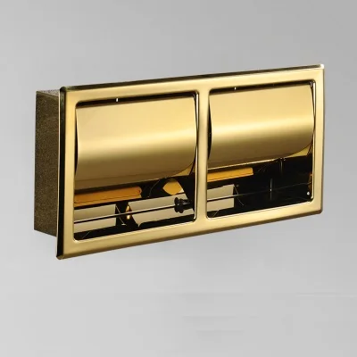 Gold Double H Premintehdw 304 нержавеющая сталь полированный настенный встраиваемый Встроенный держатель туалетной бумаги для общественных отелей розовое золото скрытый рулон ткани - Цвет: Gold Double H