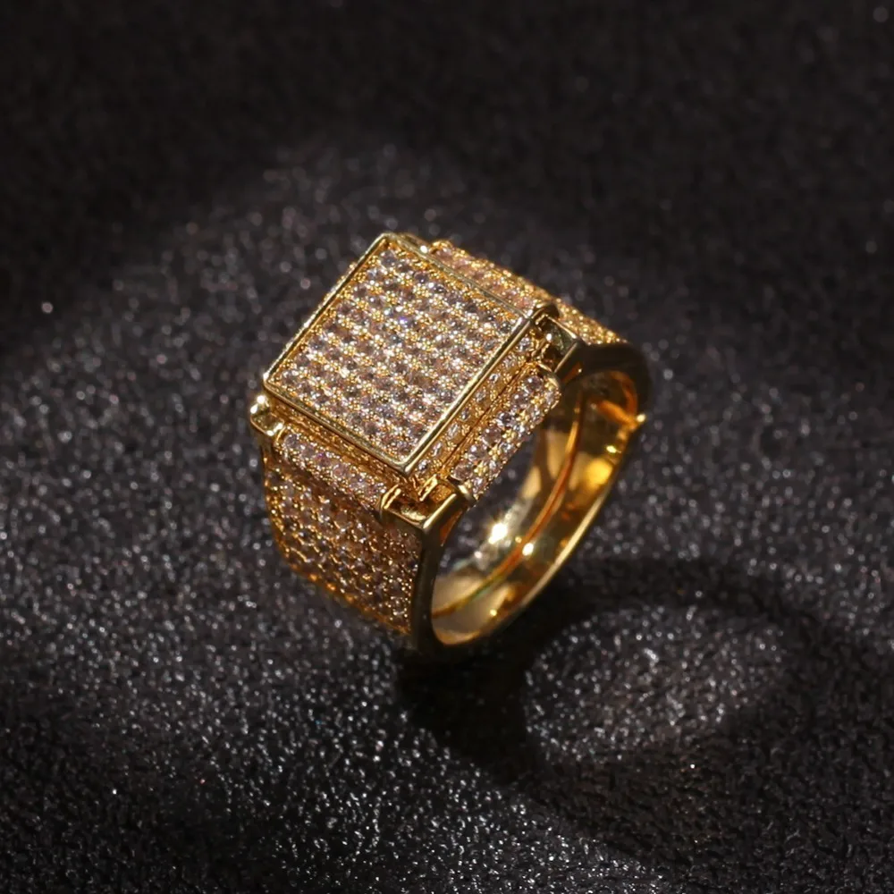 UWIN Micro Pave геометрический хип-хоп мужское кольцо с кубическим цирконием золотого и серебряного цвета модные ювелирные изделия Прямая - Цвет основного камня: gold